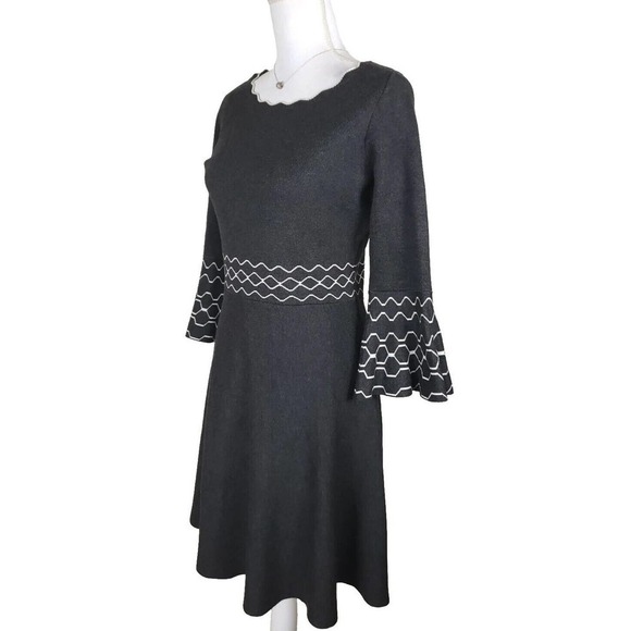 Gabby Skye ~Woman Size M~ Gray Fit & Flare Dress 3/4 Bell Sleeve. - Picture 1 of 10